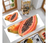 DUOTCYELE Lot De 2 Tapis De Cuisine Papaye Tranchée Antidérapants Durables Et Lavables, Tapis Cuisine Nature Morte Style Réaliste Devant Evier, Anti-Fatigue, 50x80cm+50x150cm