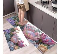 DUOTCYELE Lot De 2 Tapis De Cuisine Protée Royale Fleur, Antidérapants, Super Absorbants, Lavables, Tapis De Cuisine Plante Tropicale pour évier De Cuisines, Buanderie 45x75cm+45x150cm, Multicolore