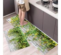 DUOTCYELE Lot De 2 Tapis De Cuisine Vignes Murs De Pierre, Tapis De Cuisine Style Naturel Frais 40x60cm+40x120cm Antidérapant Et Lavable Entree Interieur pour Cuisines Devant Evier