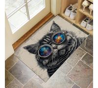 DUOTCYELE Paillasson Chats Amusants 60 x 90 cm, Lavable D'intérieur, à Poils Courts, Tapis Portraits d'animaux Rétro, Pliable Antidérapant, Idéal pour Porte D'entrée Cuisine Patio