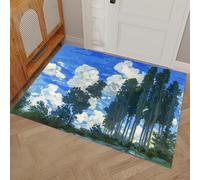 DUOTCYELE Paillasson Ciel Bleu Peupliers - 90 x 150 cm - Antidérapant - Lavable - Tapis Ultra Doux - Peinture À l'huile - Tapis D'intérieur à Poils Courts pour Orte Avant Et Arriè Entrée, Bleu