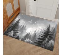 DUOTCYELE Paillasson Ciel Étoilé Forêt d'hiver Lavable pour L'intérieur - Poils Courts - Paysage en Noir Et Blanc - 90 x 150 cm - Pliable - Antidérapant - pour Porte D'entrée, Cuisine, Patio, Couloir