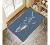 DUOTCYELE Paillasson Ciel Étoilé Requin-Baleine 90 x 150 cm, Lavable D'intérieur, à Poils Courts, Tapis Animaux Marins À L'Aquarelle, Pliable Antidérapant, Idéal pour Porte D'entrée Cuisine Patio