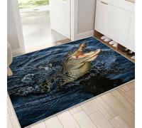 DUOTCYELE Paillasson D'intérieur Crocodile Océan, Paillasson Réalisme Animal Attrape Poussière 60 x 90 cm, Tapis D’intérieur Antidérapant Facile à Nettoyer pour Entrée Et Patio, Bleu Foncé