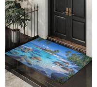 DUOTCYELE Paillasson Île Tropicale Plage Lavable pour L'intérieur - Poils Courts - Paysages Insulaires - 40 x 60 cm - Pliable - Antidérapant - pour Porte D'entrée, Cuisine, Patio, Couloir