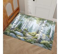 DUOTCYELE Paillasson Interieur Entrée Forêt De Bouleaux Chemin 40 x 60 cm, Tapis D'entrée Antidérapant Et Lavable en Machine, Tapis Paysage À L'Aquarelle Idéal pour Entrée Porte Et Couloir, Verdure