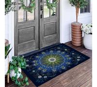 DUOTCYELE Paillasson Interieur Entrée Plumes De Paon Mandala 80 x 120 cm, Tapis D'entrée Antidérapant Et Lavable en Machine, Tapis Style Bohème Rétro Idéal pour Entrée Porte Et Couloir, Bleu