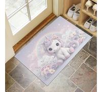 DUOTCYELE Paillasson Lavable Arc-en-Ciel Fleurs Cheval Blanc, Attrape-Poussière Animal De Dessin Animé Rêveur Fin Tapis De Sol, Tapis Antidérapant à Poils Courts pour Entrée, Cuisine, 90 x 150 cm