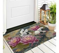 DUOTCYELE Paillasson Lavable Lotus Grue, Attrape-Poussière Art Chinois Rétro Fin Tapis De Sol, Tapis Antidérapant à Poils Courts pour Entrée, Cuisine, Porte D'entrée, 60 x 90 cm