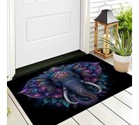 DUOTCYELE Paillasson Mandala Éléphant Lavable pour L'intérieur - Poils Courts - Animal Psychédélique - 50 x 80 cm - Pliable - Antidérapant - pour Porte D'entrée, Cuisine, Patio, Couloir