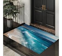 DUOTCYELE Paillasson Mer Bleue Vagues 45 x 75 cm, Lavable D'intérieur, à Poils Courts, Tapis Magnifiques Paysages Océaniques, Pliable Antidérapant, Idéal pour Porte D'entrée Cuisine Patio