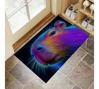 DUOTCYELE Paillasson Néon Capybara 80 x 120 cm, Lavable D'intérieur, à Poils Courts, Tapis Portrait Animalier Psychédélique, Pliable Antidérapant, Idéal pour Porte D'entrée Cuisine Patio