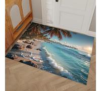 DUOTCYELE Paillasson Noix De Coco Sable Vagues 40 x 60 cm, Lavable D'intérieur, à Poils Courts, Tapis Paysages Côtiers D'Été, Pliable Antidérapant, Idéal pour Porte D'entrée Cuisine Patio