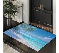 DUOTCYELE Paillasson Plages Tropicales Cocotiers 80 x 120 cm, Lavable D'intérieur, à Poils Courts, Tapis Paysages Côtiers D'Été, Pliable Antidérapant, Idéal pour Porte D'entrée Cuisine Patio