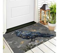 DUOTCYELE Paillasson Rochers Corbeaux Lavable pour L'intérieur - Poils Courts - Animaux À L'Aquarelle - 45 x 75 cm - Pliable - Antidérapant - pour Porte D'entrée, Cuisine, Patio, Couloir