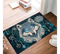 DUOTCYELE Paillasson Tête De Loup Mandala Lavable pour L'intérieur - Poils Courts - Art Psychédélique - 40 x 60 cm - Pliable - Antidérapant - pour Porte D'entrée, Cuisine, Patio, Couloir