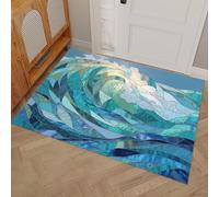 DUOTCYELE Paillasson Vagues Océaniques De Verre Bleu-Vert 60 x 90 cm, Lavable D'intérieur, à Poils Courts, Tapis Luxe Rétro, Pliable Antidérapant, Idéal pour Porte D'entrée Cuisine Patio