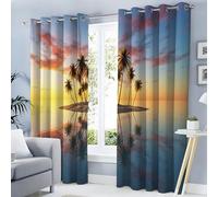 DUOTCYELE Rideaux Occultants pour Chambre à Coucher - Coucher De Soleil Îles Cocotiers - Isolation Thermique - Paysages Tropicaux - Rideaux à Oeillets pour Chambre Cuisine Fenêtre, 2 PCS, 75 X 166 cm