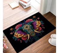 DUOTCYELE Tapis De Porte Éléphant Mandala Floral, 50 x 80 cm Tapis De Sol Antidérapant Résister à La Saleté Style Ethnique Rétro Paillasson Mince Paillasson Confortable pour Couloir, Terrasse