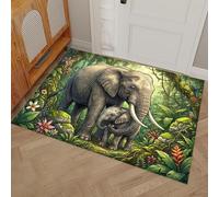 DUOTCYELE Tapis D'entrée Antidérapant Intérieur 80 x 120 cm Forêt Tropicale Éléphant D'Afrique - Lavable Tapis Antidérapant D'entrée Intérieur, Naturalisme Paillassons pour Entrée, Vestibule, Chambre