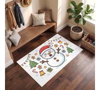DUOTCYELE Tapis Entree Dessin Animé Version Q 90 x 150 cm | Paillasson Interieur Antidérapant Lavable Tapis Bonhomme De Neige Bonhomme en Pain D'Épice Sapin De Noël Entree Interieur pour Couloir