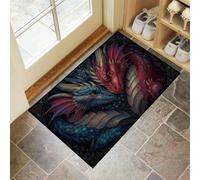 DUOTCYELE Tapis Entree Deux Dragons Face À Face Paillasson Exterieur Paillasson Créatures Fantastiques Interieur Antidérapant Lavable Tapis Entree Interieur pour Cuisine Couloir 45 x 75 cm, Rouge