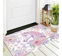 DUOTCYELE Tapis Entree Fleurs Cheval Rose Paillasson Exterieur Paillasson Animal Rêveur Interieur Antidérapant Lavable Tapis Entree Interieur pour Cuisine Couloir 80 x 120 cm, Rose