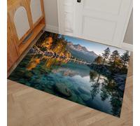 DUOTCYELE Tapis Entree Interieur 50 x 80 cm, Tapis De Sol Antidérapant Lacs Arbres Montagnes, Paillasson Paysages Naturels d'automne Lavable Facile à Nettoyer, Paillasson Fin pour Couloir, Brun