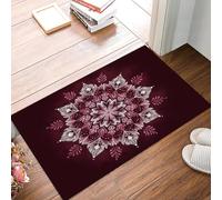 DUOTCYELE Tapis Entree Interieur 80 x 120 cm, Tapis De Sol Antidérapant Flocons De Neige Fleurs, Paillasson Mandala Vintage Lavable Facile à Nettoyer, Paillasson Fin pour Couloir, Rouge Foncé