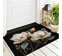 DUOTCYELE Tapis Entree Interieur, Paillasson Lavable en Machine, Magnolia Blanc, Fleur Artistique Classique, à Poils Courts, Antidérapant Et Doux, Idéal pour Couloir, Entrée Ou Cuisine, 50 x 80 cm