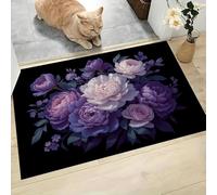 DUOTCYELE Tapis Entree Pivoine Pourpre Paillasson Exterieur Paillasson Fleur Mystérieuse Vintage Interieur Antidérapant Lavable Tapis Entree Interieur pour Cuisine Couloir 90 x 150 cm, Violet