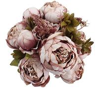 Duovlo Bouquet Artificiel de pivoines - 1 pièce - Fleurs en Soie - Décoration de Maison - Mariage (fève sucrée (sweetened Bean))
