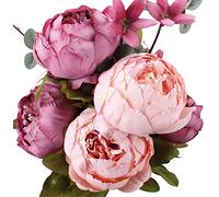 Duovlo Bouquet Artificiel de pivoines - 1 pièce - Fleurs en Soie - Décoration de Maison - Mariage (Nouveau fève sucrée (New sweetened Bean))