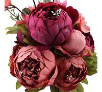 Duovlo Bouquet Artificiel de pivoines - 1 pièce - Fleurs en Soie - Décoration de Maison - Mariage (Nouveau Rouge)
