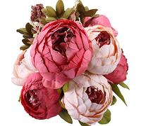Duovlo Bouquet Artificiel de pivoines - 1 pièce - Fleurs en Soie - Décoration de Maison - Mariage (Rose foncé)