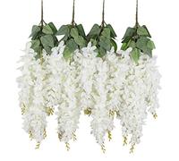 Duovlo Glycine Artificielle en Soie - 7,5 m - À Suspendre - Décoration de Maison, de fête ou de Mariage - Lot de 4 (Blanc)