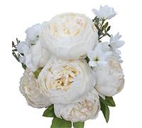 Duovlo Lot d’1 Bouquet de Fleurs artificielles de Pivoine en Soie, décoration de Mariage Vintage (Blanc Laiteux)