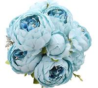 Duovlo Lot d’1 Bouquet de Fleurs artificielles de Pivoine en Soie, décoration de Mariage Vintage (Bleu Vintage)