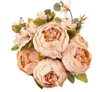 Duovlo Lot d’1 bouquet de fleurs artificielles de pivoine en soie, décoration de mariage vintage (champagne clair)
