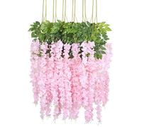 Duovlo Lot de 12 guirlandes de glycines artificielles en Soie à Suspendre pour décoration de Maison, fête, Mariage - 1 m - Rose Clair