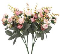 Duovlo Lot de 2 Bouquets de Fleurs artificielles à 7 Branches et 21 têtes de Mini Roses pour décoration de Mariage, Maison, Bureau