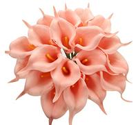 Duovlo Lot de 20 fleurs artificielles de lys calla en latex au toucher réaliste, décoration de fête (rose saumon)