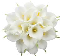 Duovlo Lot de 20 Fleurs artificielles de lys Calla en Latex au Toucher réaliste pour décoration de fête (Blanc)