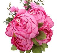 Duovlo Springs Flowers Bouquet de pivoines artificielles en soie pour décoration de mariage et d'intérieur (rose pêche printanière)