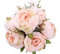 Duovlo Springs Flowers Bouquet de pivoines artificielles en Soie pour décoration de Mariage et d'intérieur (Rose Pur)