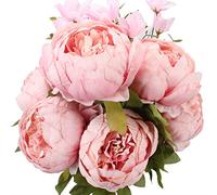 Duovlo Springs Flowers Bouquet de pivoines artificielles en Soie pour décoration de Mariage et d'intérieur (Rose Clair)