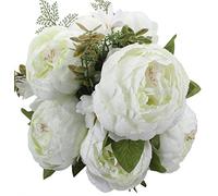 Duovlo Springs Flowers Bouquet de pivoines artificielles en soie pour décoration de mariage et d'intérieur (blanc)