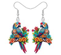 DUOWEI Acrylique Boucles D'oreilles Oiseau Tropical Hawaïen Cadeaux pour Femmes Filles Amoureux des Oiseaux, Boucles d'oreilles Oiseaux Rigolos avec Fleurs Printemps Eté Bijoux (Bleu)