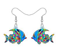 DUOWEI Acrylique Boucles D'Oreilles Poisson Tropical De Dessins Animés Vie Marine Colorée PendantsOreilles Bijoux Cadeaux (Floral)