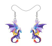 DUOWEI Acrylique Fantaisie Dragon Boucles d'oreilles Dinosaure Mignon Dino Créatif Mythique Design Médiéval Animal Unique Bijoux Dragon Cadeaux pour Femmes Filles Maman Charms, M, Acrylique Acier